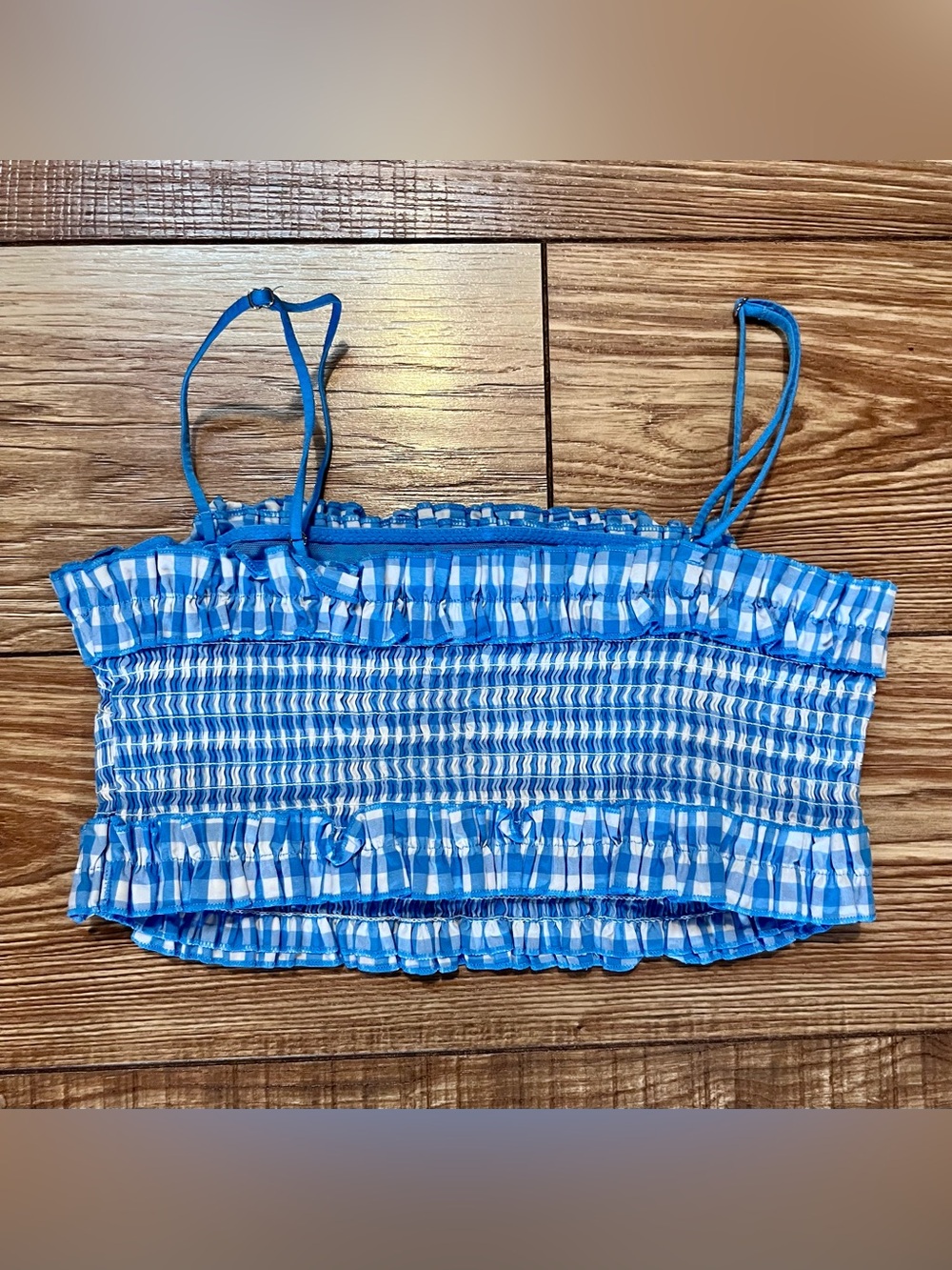 Colsie Blue Smocked Ruffle Crop Top - Picture 2 of 3